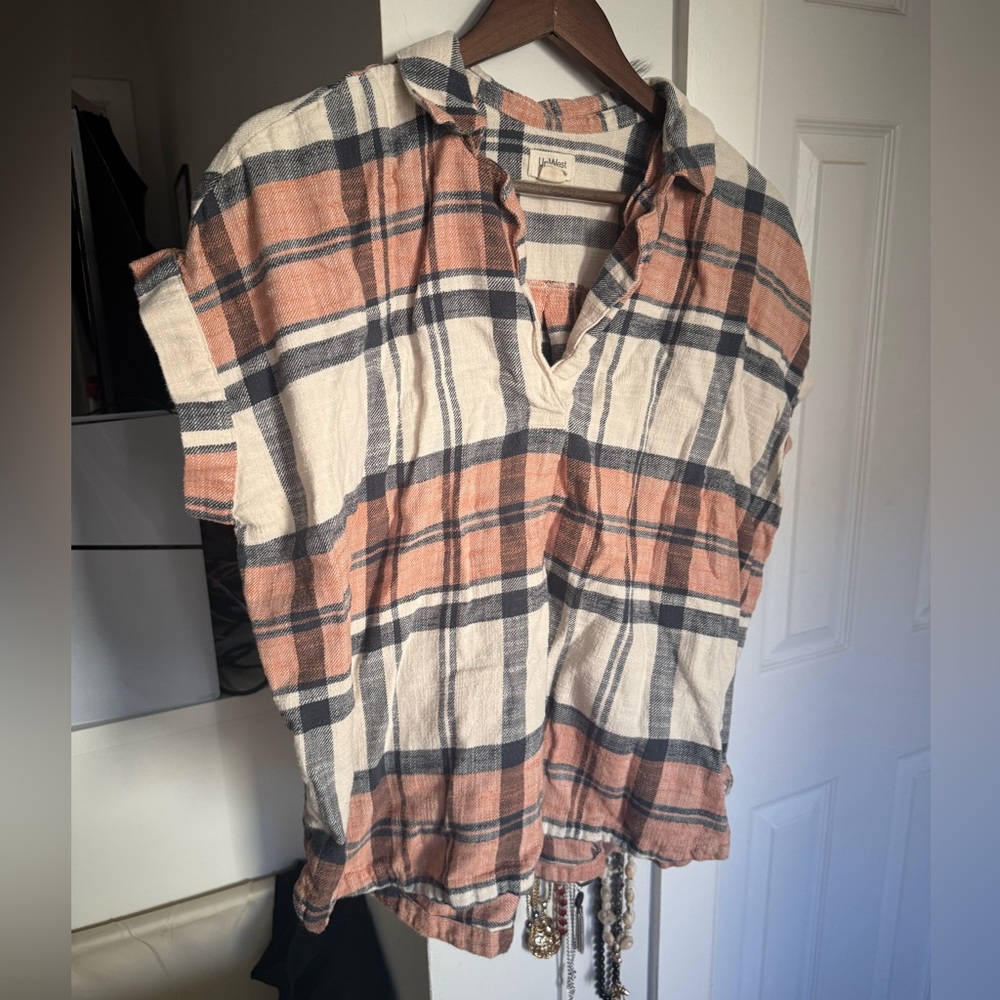 Plaid short sleeved oversized shirt